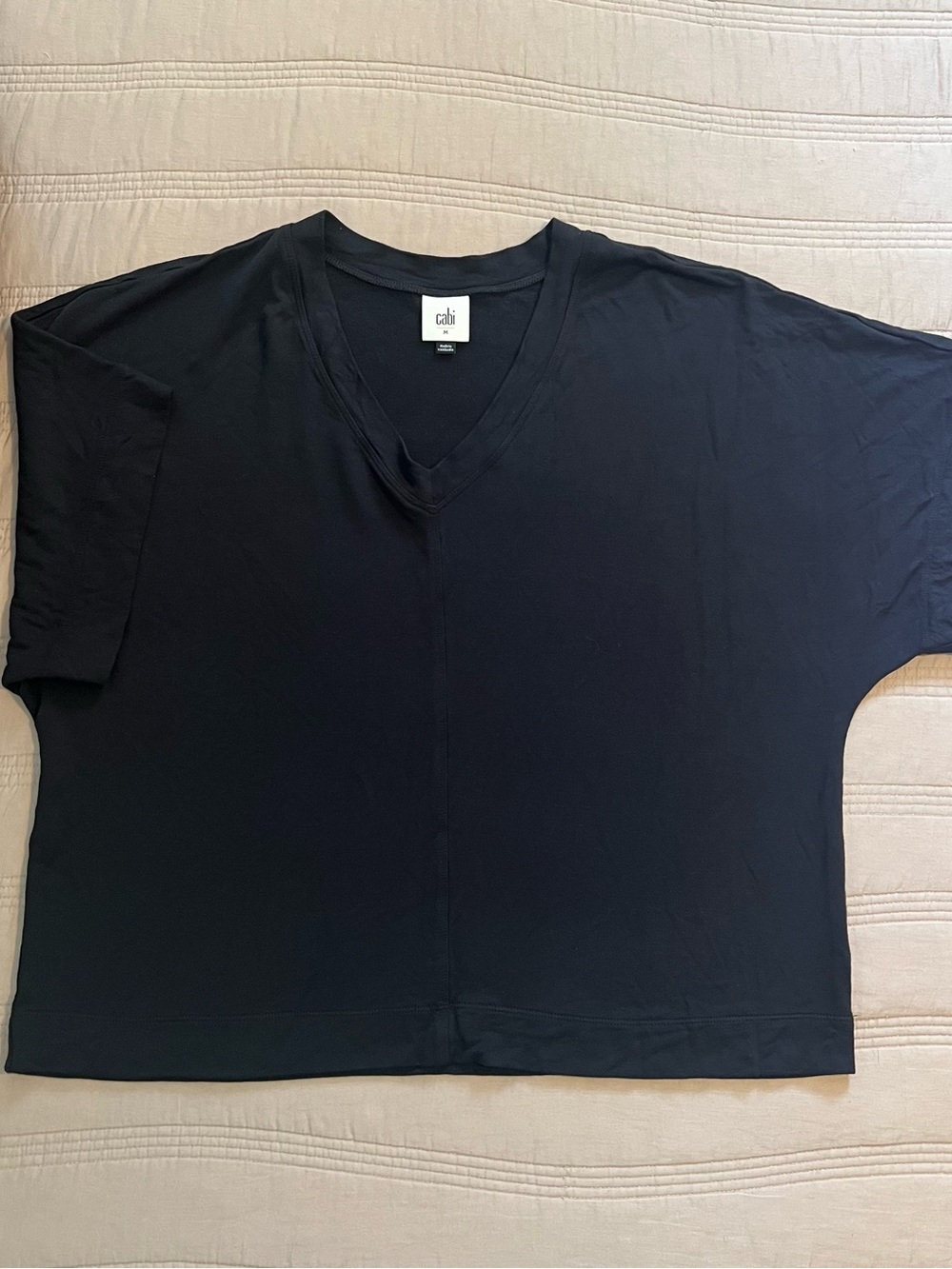 CAbi Black V-Neck Boxy Top Rayon Stretch Casual Minimalist Capsule
